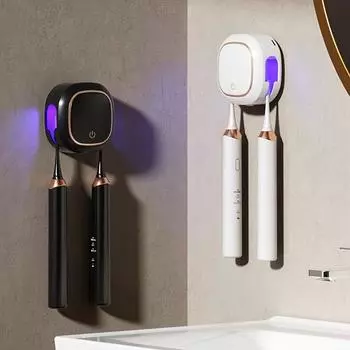 Маленький держатель для дезинфицирующего средства для зубных щеток без проколов с УФ-стерилизацией и сушкой, настенный интеллектуальный держатель для зубных щеток с зарядкой через USB белый