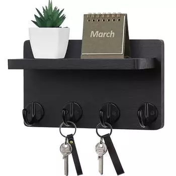 Маленький держатель для ключей настенный для домашнего декора деревянный настенный органайзер с 4 крючками и полкой для гостиной прихожей кухни
