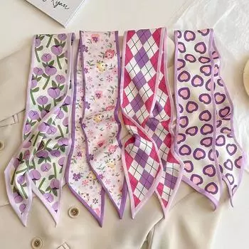 Маленький длинный шелковый шарф, повязка на голову, лента для волос, женский шарф, белый и универсальный, завязанная лента для волос, завязанный ремешок, подарок на руку, шелковый шарф, шарф. 90