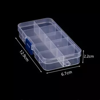 Маленький фиксированный 10-ячеечный прозрачный пластиковый контейнер с синей защелкой для хранения ювелирных изделий, бисера, лекарств, крючков для рыбалки, шурупов 12.7*6.5*2.2CM