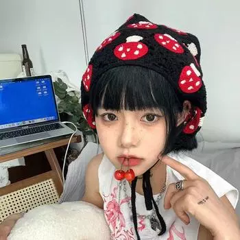 Маленький гриб, связанный с волосами, вязаный субкультурный нишевый симпатичный треугольный ободок для волос, аксессуары для волос для женщин size белый