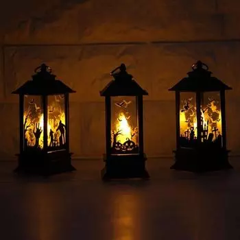 Маленький Хэллоуин Моделирование Пламени Световой Макет Настольное Украшение Винтажный Стиль Подвесная Масляная Лампа 1