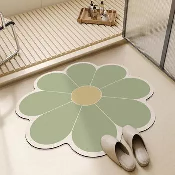 Маленький и свежий цветочный коврик для ванной комнаты, противоскользящий коврик для раковины, впитывающий воду коврик для пола на дверь туалета, диатомовый грязевой коврик 60 * 60cm