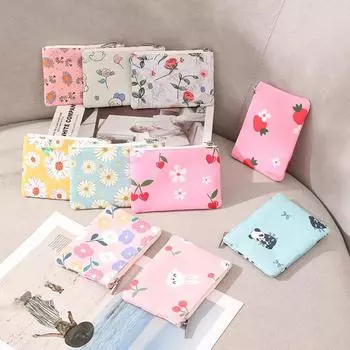Маленький карманный мини-кошелек с цветочным принтом, небольшой свежий хлопковый цветочный мультяшный тканевый мешочек для карточек, женский студенческий кейс для хранения монет