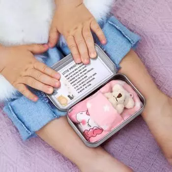 Маленький карманный плюшевый медведь, плюшевый маленький медведь в жестяной коробке, вдохновляющий маленький карманный медведь со спальным одеялом для выражения сочувствия, рождественский подарок на день рождения светло-коричневого