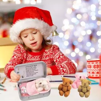 Маленький карманный плюшевый медведь, плюшевый маленький медведь в жестяной коробке, вдохновляющий маленький карманный медведь со спальным одеялом для выражения сочувствия, рождественский подарок на день рождения коричневый