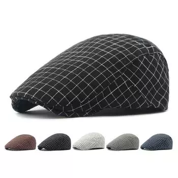 Маленький клетчатый берет для мужчин, кепка женская, весна-лето, хлопковая кепка-форвард кофейный