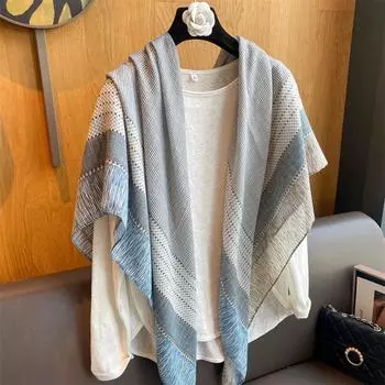 Маленький клетчатый льняной шарф для женщин, летний новый солнцезащитный большой квадратный шарф, тонкий шелковый шарф, шаль для использования в помещении с кондиционером 130*130cm