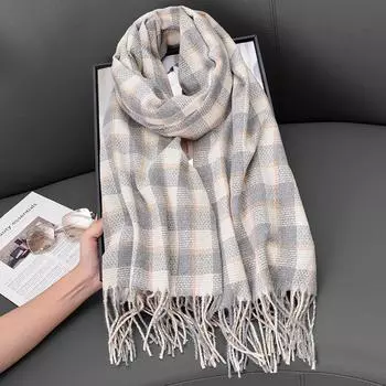 Маленький клетчатый шарф женский зимний модный студенческий шарф парная шаль высокого класса 65-180CM серый