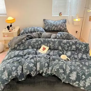 Маленький комплект из четырех предметов из флиса свежего молока, простыня из кораллового флиса, пододеяльник, теплая фланель, плюш 1.2m bed