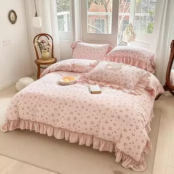 Маленький комплект из четырех предметов из двухслойной пряжи с французским кружевом, простой и теплый 1.5m bed