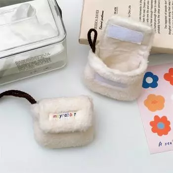 Маленький кошелек для монет, карт, защитная сумка для хранения, белый квадратный держатель для наушников с подвесной веревкой, милый мягкий плюш