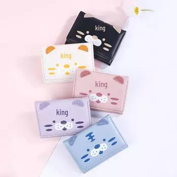 Маленький кошелек из искусственной кожи с корейским мультяшным принтом 2024 года с несколькими отделениями для карт и складным кошельком для монет белый