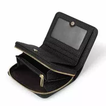 Маленький кошелек из натуральной кожи для женщин. Элегантный держатель для кредитных карт из натуральной кожи с RFID-блокировкой, кошелек-клатч на молнии, короткий кошелек для монет. чёрный