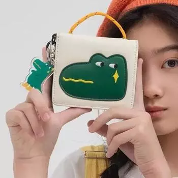 Маленький кошелек с динозавром, милый и удобный модный однотонный корейский женский кошелек Joker. бежевый