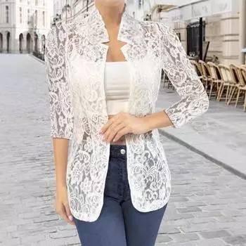 Маленький костюм для весны и лета, модная и универсальная однотонная рубашка с рукавом три четверти и вырезом Bud Hollow S белый