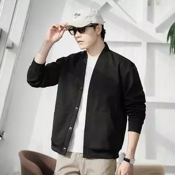 Маленький костюм вязаный кардиган куртка мужская весна и осень свитер с V-образным вырезом куртка молодежная ранняя осень свободные повседневные нитки M чёрный