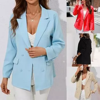 Маленький костюм женская одежда длинный рукав новый отложной воротник однотонная куртка S