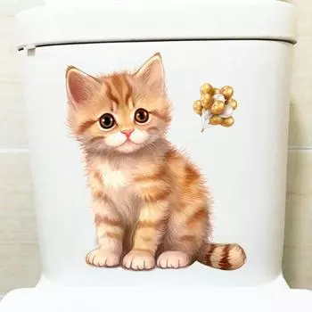 Маленький кот лежит на стене, наклейка для ванной комнаты, туалета, декора гостиной, шкафа, домашнего декора, наклейки, украшающие водонепроницаемую наклейку белый