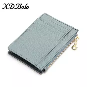 Маленький кожаный кошелек в японском стиле с буквами и камешками, отделение для нескольких карт, ультратонкий держатель для карт, мини-кошелек на молнии чёрный