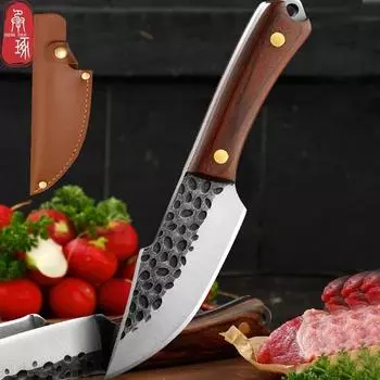 Маленький кухонный нож из нержавеющей стали, нож для обвалки, кухонный нож для охоты, кемпинга, ручная ковка, подходит для выживания на открытом воздухе в кемпинге 1pcs with cover