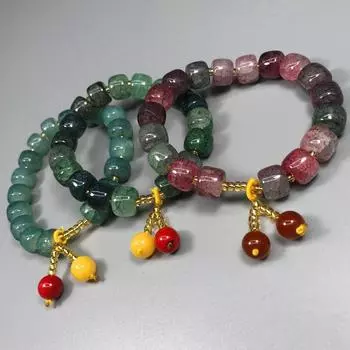 Маленький кулон сверкающий винтажный браслет из разноцветных бусин-бочонков с трещинами 18cm