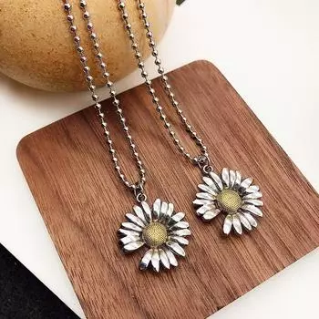 Маленький кулон в виде ромашки, корейский цветок солнца, цепочка на ключицу, простой женский кулон, ювелирное изделие