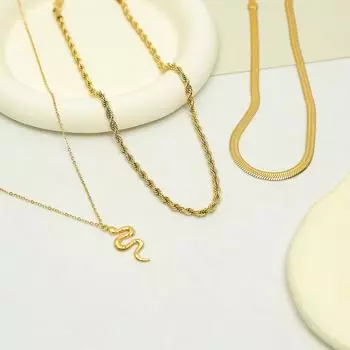 Маленький кулон в виде змеи, многослойное ожерелье из титановой стали, не выцветает, женское ожерелье с поворотной цепочкой