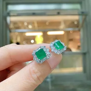 Маленький квадратный изумрудный комплект украшений для женщин, ожерелье, кулон, кольцо, серьги, женский комплект украшений