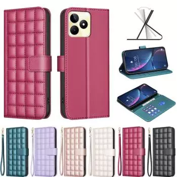 Маленький квадратный сетчатый чехол-кошелек из искусственной кожи с подставкой и откидной крышкой для Oppo A79,A58,A78,A96,A16,A54,A74,A94,A72,Realme 12,Realme 11,Reno5 Z... Oppo A72 4G белый