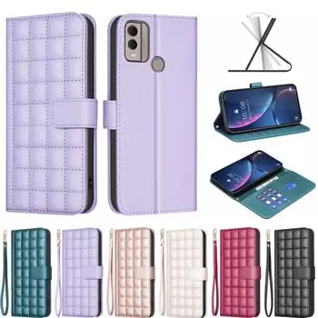 Маленький квадратный сетчатый дизайн из искусственной кожи, откидная сумка-кошелек с подставкой для телефона, чехол для Nokia G42, G310, C22, C32, G22;Infinix Примечание 40 4G, Примечание 40 Pro, Примечание 40 Pro+... Nokia G22 белый