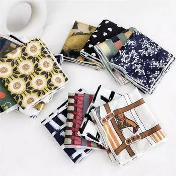 Маленький квадратный шарф из хлопка и льна, шелковый шарф, женский, весна и осень, новый стиль, художественный и универсальный, модный, темпераментный шарф-повязка на голову 55*55cm