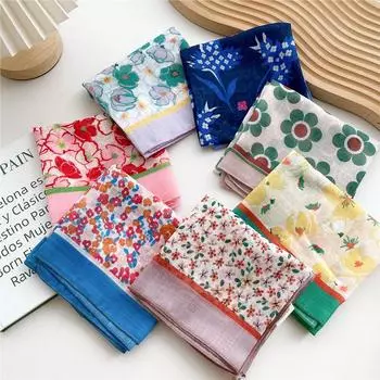 Маленький квадратный шарф из хлопка и льна, шелковый шарф, женский, весна и осень, новый стиль, художественный и универсальный, модный, темпераментный шарф-повязка на голову 58*58cm