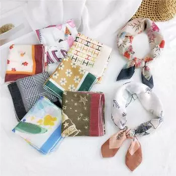 Маленький квадратный шарф из хлопка и льна, шелковый шарф, женский, весна и осень, новый стиль, художественный и универсальный, модный, темпераментный шарф-повязка на голову 58*58cm