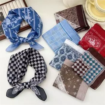 Маленький квадратный шарф из хлопка и льна, шелковый шарф, женский, весна и осень, новый стиль, художественный и универсальный, модный, темпераментный шарф-повязка на голову 58*58cm