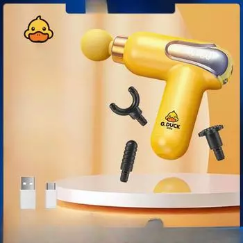 Маленький массажный пистолет с желтой уткой, фитнес-массажер, электрический бесшумный массажный пистолет для мышц, ЖК-дисплей English manual