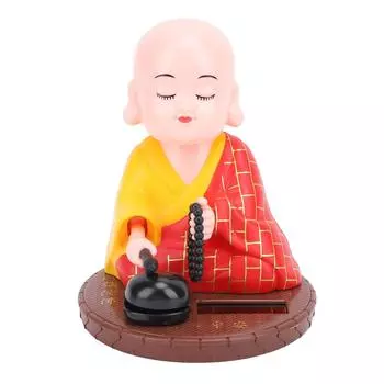 Маленький монах Солнечная фигурка Смешной Автоматически кивающий Стучащий Китайский монах Статуэтка Игрушка Украшение на приборную панель красный