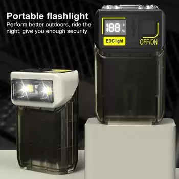 Маленький мощный фонарик с цифровым дисплеем, регулируемая на 180 градусов перезаряжаемая мини-карманная лампа, водонепроницаемый налобный фонарь чёрный