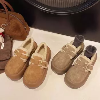 Маленький мужчина носит модную и удобную хлопчатобумажную обувь, нишевый женский дизайн, ремень с пряжкой из одного слова, мягкие теплые зимние сапоги, пушистые туфли. 35 бежевый