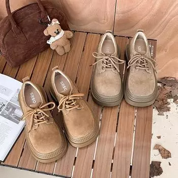Маленький мужчина носит туфли на толстом каблуке и платформе, женские модные удобные повседневные туфли на шнуровке, ретро-замшевые туфли из кожи в стиле tide 35 верблюд