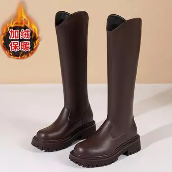 Маленький мужчина носит внутренние модные сапоги с высоким голенищем, женские зимние новые сапоги с V-образным вырезом и толстыми голенищами, рыцарские сапоги INS 35 чёрный