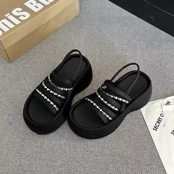 Маленький мужчина увеличивает рост, супер женские высокие каблуки, летние водонепроницаемые туфли на толстом каблуке, босоножки со стразами, туфли на танкетке с толстой подошвой 35