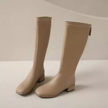 Маленький мужчина в длинных сапогах женские 2024 новые рыцарские сапоги до колена толстый каблук толстая подошва модные сапоги большого размера 34