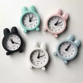 Маленький настольный беззвучный будильник, милый студенческий будильник, настольные часы, будильник в виде кролика, спальня чёрный