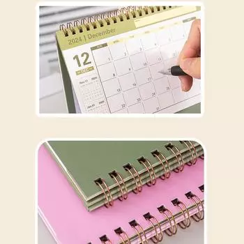 Маленький настольный календарь 2024-2025, перекидной настольный календарь с 2024 по 2025 год - настольный календарь с металлическим кольцом и двойной проволокой чёрный