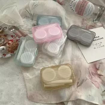 Маленький однотонный прозрачный футляр для контактных линз, портативный простой футляр для контактных линз, косметический контейнер для зрачка, дорожный набор