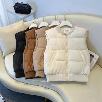 Маленький осенне-зимний хлопковый жилет-пуховик для женщин, новая одежда в иностранном стиле, короткий утолщенный хлопковый жилет-куртка M 80-52.5 kg