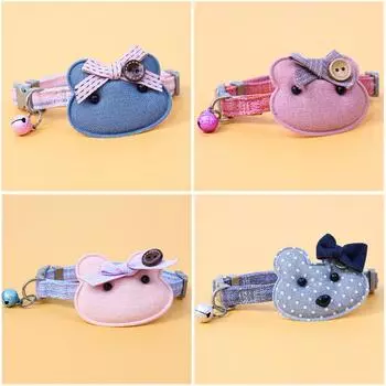 Маленький ошейник для домашних животных, милый мультяшный медведь, бант, кнопка, регулировка, ремень, ошейник для кошек и собак, ремешок для шеи для домашних животных, хлопок, модные товары для собак 24-34CM