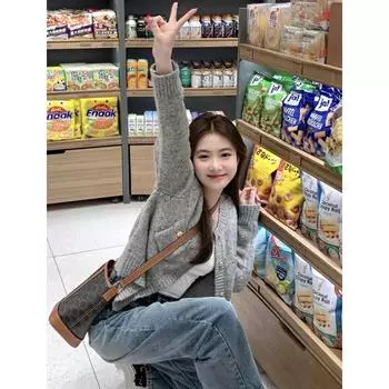 Маленький парфюмированный стиль ретро ленивый ветер серый свитер с круглым вырезом Senior Sense of Niche вязаный кардиган женский осенне-зимняя верхняя одежда One Size