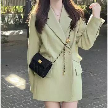 Маленький пиджак, весенне-осенний женский зеленый свободный костюм с длинными рукавами L